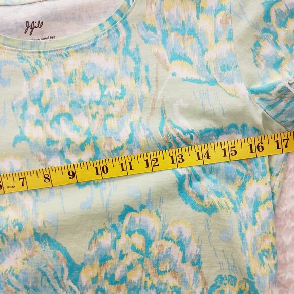T-Shirt J Jill Size PM Fitted Pina Cotton Abstract Floral Boho Bloomcore Office - Picture 6 of 12